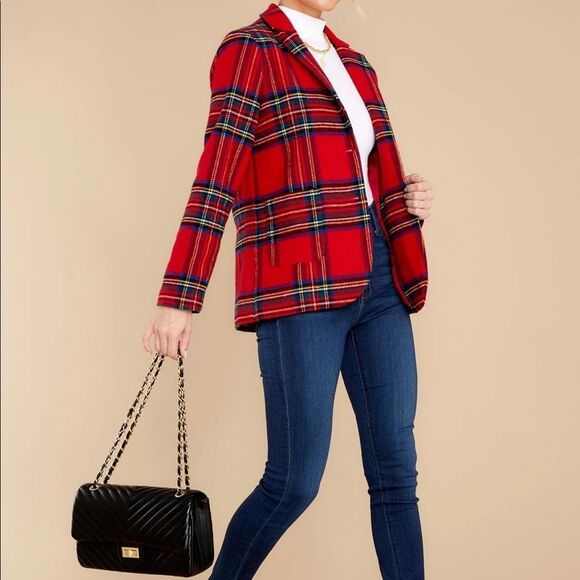 Chic Plaid Blazer in Red ❤️ - Picture 5 of 9